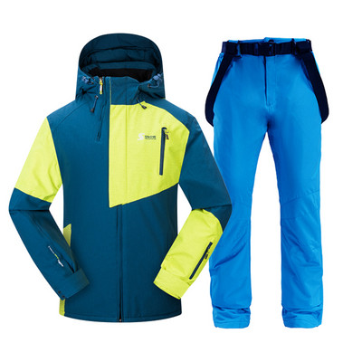Vyriškas slidinėjimo kostiumas žiemai, šiltas, atsparus vėjui ir vandeniui atsparus gobtuvui snieglenčių striukė + kelnės Vyriškas lauko slidinėjimo sniego motociklas, kvėpuojantis sniego kostiumas