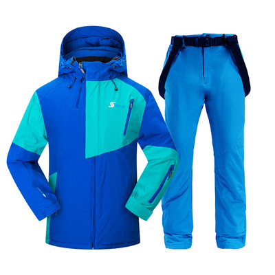 Vyriškas slidinėjimo kostiumas žiemai, šiltas, atsparus vėjui ir vandeniui atsparus gobtuvui snieglenčių striukė + kelnės Vyriškas lauko slidinėjimo sniego motociklas, kvėpuojantis sniego kostiumas
