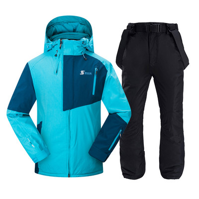 Vyriškas slidinėjimo kostiumas žiemai, šiltas, atsparus vėjui ir vandeniui atsparus gobtuvui snieglenčių striukė + kelnės Vyriškas lauko slidinėjimo sniego motociklas, kvėpuojantis sniego kostiumas