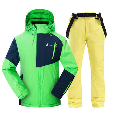 Vyriškas slidinėjimo kostiumas žiemai, šiltas, atsparus vėjui ir vandeniui atsparus gobtuvui snieglenčių striukė + kelnės Vyriškas lauko slidinėjimo sniego motociklas, kvėpuojantis sniego kostiumas