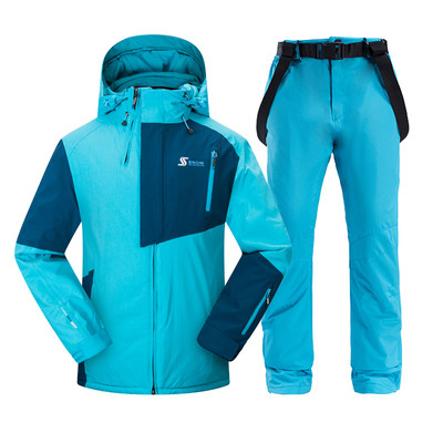 Vyriškas slidinėjimo kostiumas žiemai, šiltas, atsparus vėjui ir vandeniui atsparus gobtuvui snieglenčių striukė + kelnės Vyriškas lauko slidinėjimo sniego motociklas, kvėpuojantis sniego kostiumas