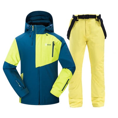 Vyriškas slidinėjimo kostiumas žiemai, šiltas, atsparus vėjui ir vandeniui atsparus gobtuvui snieglenčių striukė + kelnės Vyriškas lauko slidinėjimo sniego motociklas, kvėpuojantis sniego kostiumas