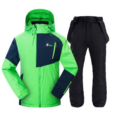 Vyriškas slidinėjimo kostiumas žiemai, šiltas, atsparus vėjui ir vandeniui atsparus gobtuvui snieglenčių striukė + kelnės Vyriškas lauko slidinėjimo sniego motociklas, kvėpuojantis sniego kostiumas