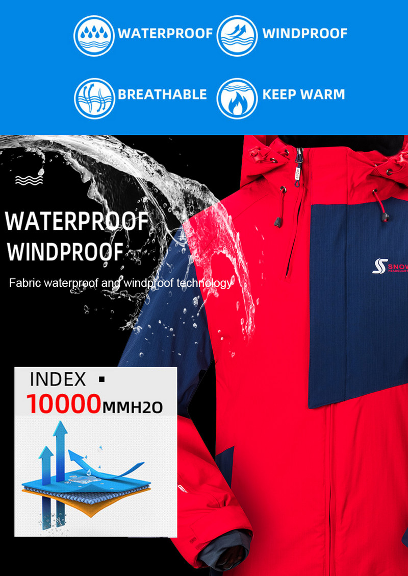 Vyriškas slidinėjimo kostiumas žiemai, šiltas, atsparus vėjui ir vandeniui atsparus gobtuvui snieglenčių striukė + kelnės Vyriškas lauko slidinėjimo sniego motociklas, kvėpuojantis sniego kostiumas