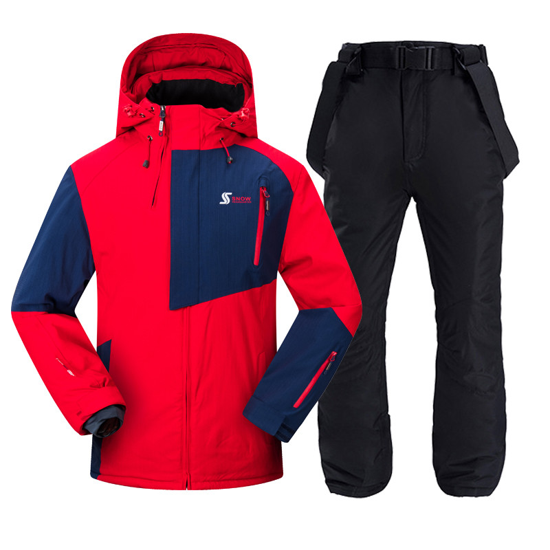 Vyriškas slidinėjimo kostiumas žiemai, šiltas, atsparus vėjui ir vandeniui atsparus gobtuvui snieglenčių striukė + kelnės Vyriškas lauko slidinėjimo sniego motociklas, kvėpuojantis sniego kostiumas