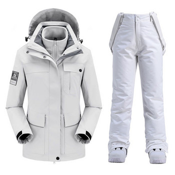 Ски костюм за жени, зимен, водоустойчив, топли, сняг, поларено яке, панталон, ветроустойчив комплект за планински сноуборд, комплект за ски екипировка