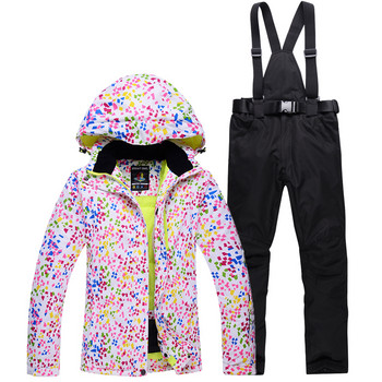 -30 φθηνότερα σετ γυναικείων κοστουμιών σκι Ρούχα Snowboarding Αδιάβροχα αντιανεμικά χειμωνιάτικα κοστούμια για χιόνι Μπουφάν +Σαλιάρια παντελόνια γυναικεία