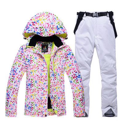 -30 pigesnių moteriškų slidinėjimo kostiumų rinkinių snieglenčių sportui drabužiai, neperšlampami vėjui atsparūs žiemos sniego kostiumai, striukės + seilinukai, kelnės, moteriškos