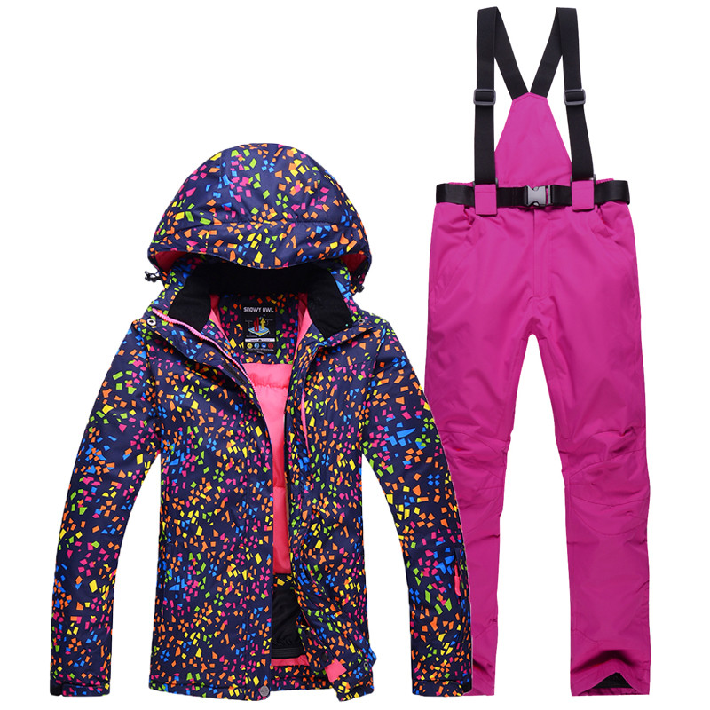 -30 pigesnių moteriškų slidinėjimo kostiumų rinkinių snieglenčių sportui drabužiai, neperšlampami vėjui atsparūs žiemos sniego kostiumai, striukės + seilinukai, kelnės, moteriškos