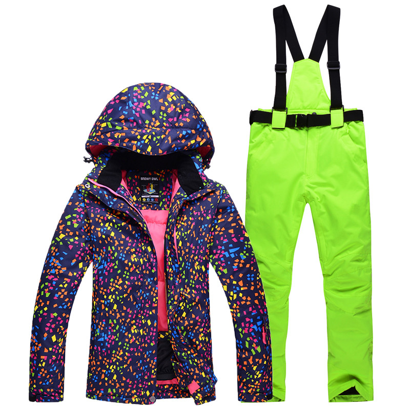 -30 pigesnių moteriškų slidinėjimo kostiumų rinkinių snieglenčių sportui drabužiai, neperšlampami vėjui atsparūs žiemos sniego kostiumai, striukės + seilinukai, kelnės, moteriškos