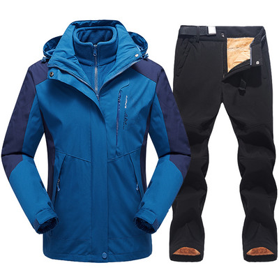 Vyriškas slidinėjimo kostiumas, 2021 m. naujas lauko šiltas, vandeniui nepralaidus, kvėpuojantis vyriškas žieminės snieglenčių vilnos striukės ir kelnių sniego kostiumo rinkinys