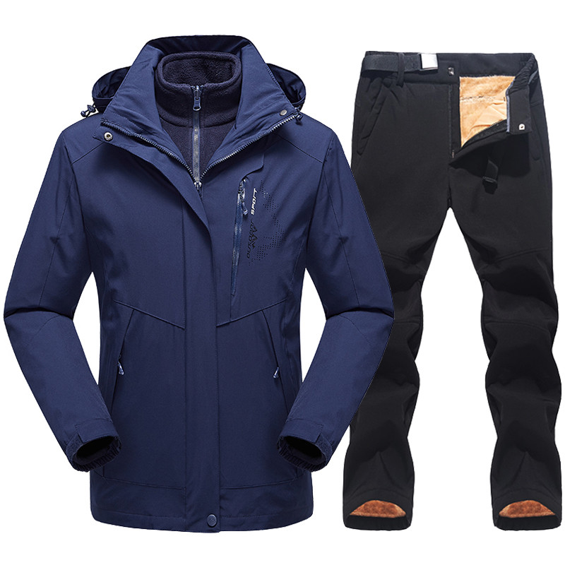 Vyriškas slidinėjimo kostiumas, 2021 m. naujas lauko šiltas, vandeniui nepralaidus, kvėpuojantis vyriškas žieminės snieglenčių vilnos striukės ir kelnių sniego kostiumo rinkinys