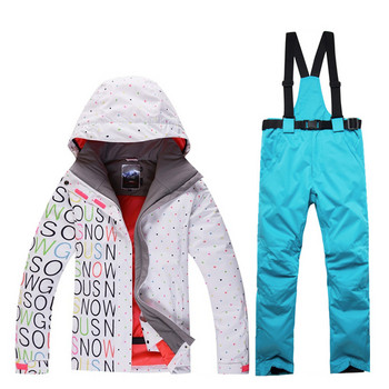 Висококачествено зимно ски облекло, дамско, ветроустойчиво, устойчиво на износване яке за сняг + нагръдник, топли ски панталони