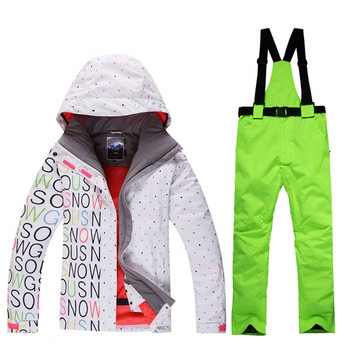 Висококачествено зимно ски облекло, дамско, ветроустойчиво, устойчиво на износване яке за сняг + нагръдник, топли ски панталони