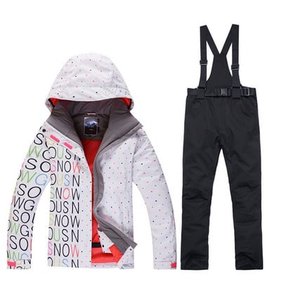 Aukštos kokybės žiemos slidinėjimo apranga moteriškos lauko vėjui ir vandeniui atsparios sniego slidinėjimo striukės + šiltos slidinėjimo kelnės