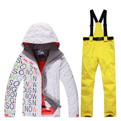 Aukštos kokybės žiemos slidinėjimo apranga moteriškos lauko vėjui ir vandeniui atsparios sniego slidinėjimo striukės + šiltos slidinėjimo kelnės