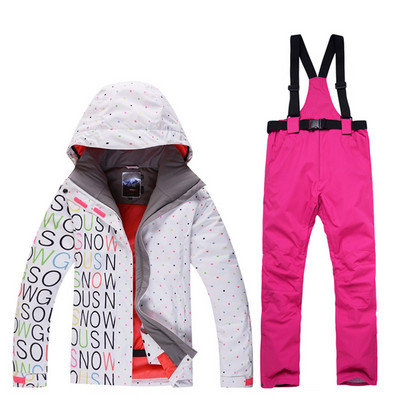 Aukštos kokybės žiemos slidinėjimo apranga moteriškos lauko vėjui ir vandeniui atsparios sniego slidinėjimo striukės + šiltos slidinėjimo kelnės