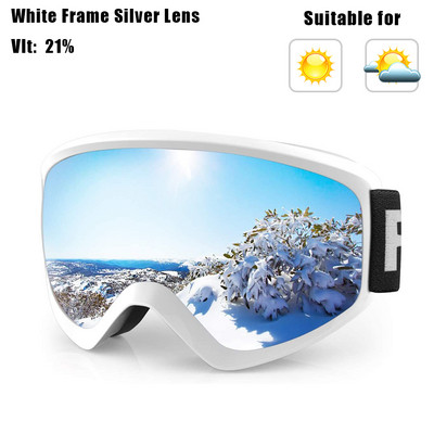 findway Vaikiški slidinėjimo akiniai OTG Design Anti-Fog UV400 Protection žieminiai snieglenčių akiniai 8-14 metų berniukams mergaitėms vaikams jaunimui