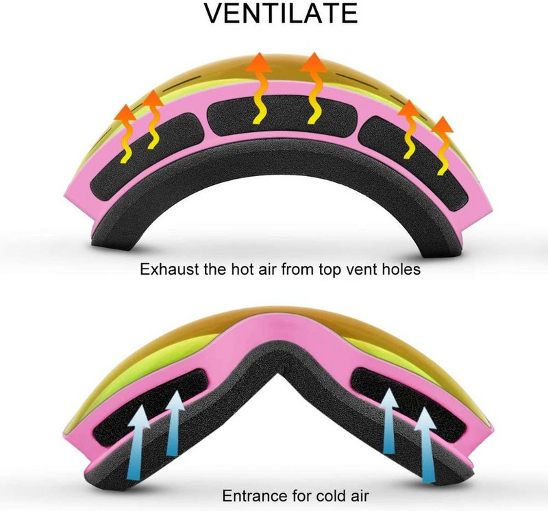 findway Vaikiški slidinėjimo akiniai OTG Design Anti-Fog UV400 Protection žieminiai snieglenčių akiniai 8-14 metų berniukams mergaitėms vaikams jaunimui