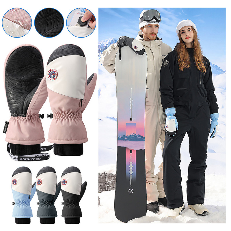 LOOGDEEL žieminės šiltos slidinėjimo pirštinės lauko sportui snieglenčių sportui snieglentei šiluminės vilnos pirštinės vyrams, moterims liečiamos, vandeniui atsparios, atsparios vėjui