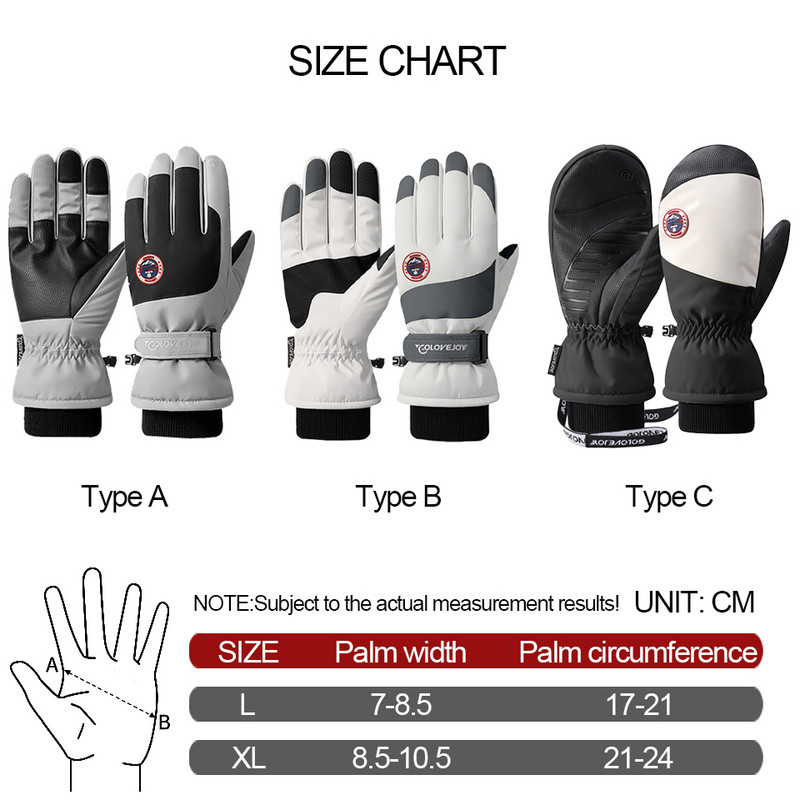 LOOGDEEL žieminės šiltos slidinėjimo pirštinės lauko sportui snieglenčių sportui snieglentei šiluminės vilnos pirštinės vyrams, moterims liečiamos, vandeniui atsparios, atsparios vėjui