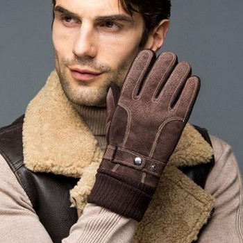 Кожени кожени ръкавици от овча кожа Модни мъжки зимни есенни топли термовълнени поларени ръкавици за сняг Външни ръкавици с пет пръста