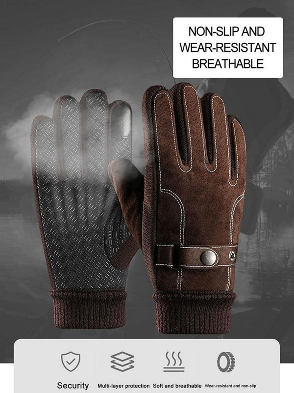 Odiniai Kailiai Avikailio Pirštinės Madingi Vyrai Žiema Ruduo Šilta Termo Vilna Vilna Sniego Pirštinės Lauko Penkių pirštų riešų pirštinės