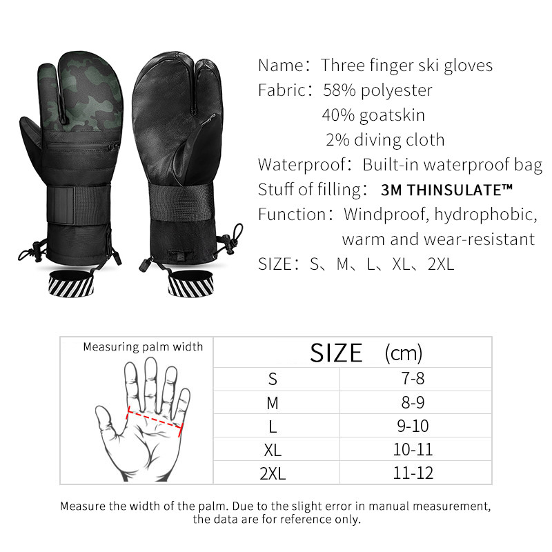 Slidinėjimo pirštinės Vyrai Moterys Slidinėjimas Snieglentė Sniego motociklas Pirštinės Žiema Šilta Sniego Sporto Pirštinės Oda Neperšlampamas Vėjas