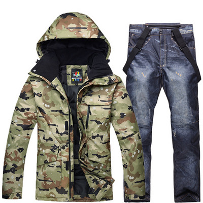 Naujas žieminis vyriškas kamufliažinis slidinėjimo kostiumas, šiltas, atsparus vėjui, vandeniui atsparus slidinėjimo kostiumas, vyriškas lauko sportinis snieglenčių rinkinys slidinėjimo striukė + kelnės