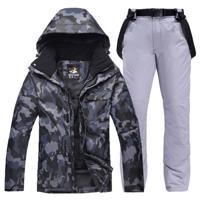 Naujas žieminis vyriškas kamufliažinis slidinėjimo kostiumas, šiltas, atsparus vėjui, vandeniui atsparus slidinėjimo kostiumas, vyriškas lauko sportinis snieglenčių rinkinys slidinėjimo striukė + kelnės