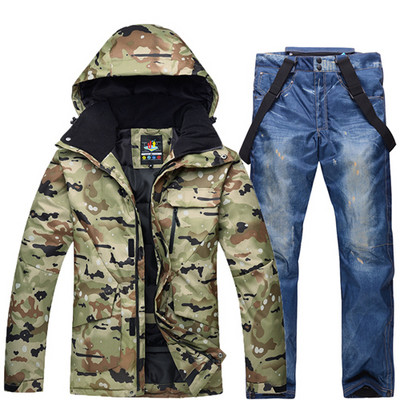 Naujas žieminis vyriškas kamufliažinis slidinėjimo kostiumas, šiltas, atsparus vėjui, vandeniui atsparus slidinėjimo kostiumas, vyriškas lauko sportinis snieglenčių rinkinys slidinėjimo striukė + kelnės