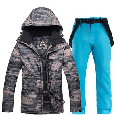 Naujas žieminis vyriškas kamufliažinis slidinėjimo kostiumas, šiltas, atsparus vėjui, vandeniui atsparus slidinėjimo kostiumas, vyriškas lauko sportinis snieglenčių rinkinys slidinėjimo striukė + kelnės