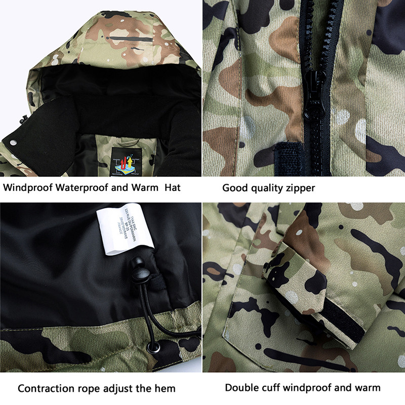 Naujas žieminis vyriškas kamufliažinis slidinėjimo kostiumas, šiltas, atsparus vėjui, vandeniui atsparus slidinėjimo kostiumas, vyriškas lauko sportinis snieglenčių rinkinys slidinėjimo striukė + kelnės