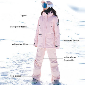 2022 Нови зимни дамски ски костюми Удебелени топли якета за планинарство Сноубордове Снежни панталони Ски комплект Гащеризони Ветроустойчив Водоустойчив