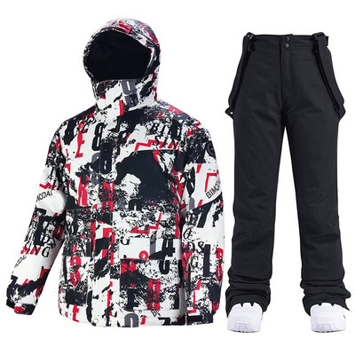 Slidinėjimo kostiumas vyriškas žieminis, šiltas, atsparus vėjui, vandeniui atsparus lauko sniego striukė ir kelnės, karšta slidinėjimo įranga, snieglenčių apranga, vyriški prekės ženklo kombinezonai
