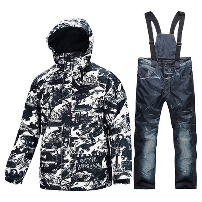 Slidinėjimo kostiumas vyriškas žieminis, šiltas, atsparus vėjui, vandeniui atsparus lauko sniego striukė ir kelnės, karšta slidinėjimo įranga, snieglenčių apranga, vyriški prekės ženklo kombinezonai