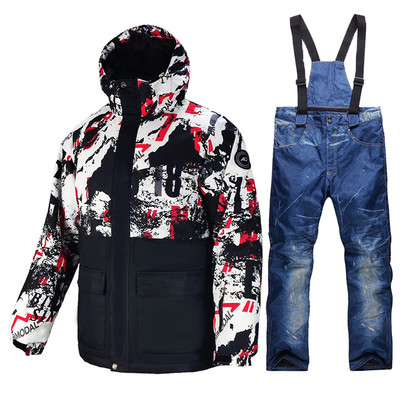 Slidinėjimo kostiumas vyriškas žieminis, šiltas, atsparus vėjui, vandeniui atsparus lauko sniego striukė ir kelnės, karšta slidinėjimo įranga, snieglenčių apranga, vyriški prekės ženklo kombinezonai