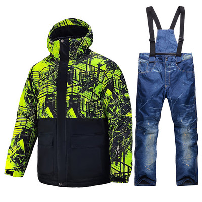 Slidinėjimo kostiumas vyriškas žieminis, šiltas, atsparus vėjui, vandeniui atsparus lauko sniego striukė ir kelnės, karšta slidinėjimo įranga, snieglenčių apranga, vyriški prekės ženklo kombinezonai