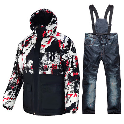 Slidinėjimo kostiumas vyriškas žieminis, šiltas, atsparus vėjui, vandeniui atsparus lauko sniego striukė ir kelnės, karšta slidinėjimo įranga, snieglenčių apranga, vyriški prekės ženklo kombinezonai