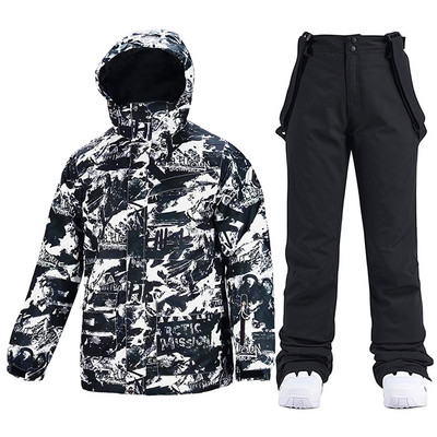 Slidinėjimo kostiumas vyriškas žieminis, šiltas, atsparus vėjui, vandeniui atsparus lauko sniego striukė ir kelnės, karšta slidinėjimo įranga, snieglenčių apranga, vyriški prekės ženklo kombinezonai