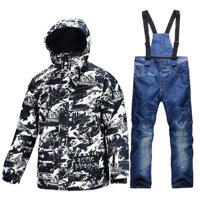 Slidinėjimo kostiumas vyriškas žieminis, šiltas, atsparus vėjui, vandeniui atsparus lauko sniego striukė ir kelnės, karšta slidinėjimo įranga, snieglenčių apranga, vyriški prekės ženklo kombinezonai