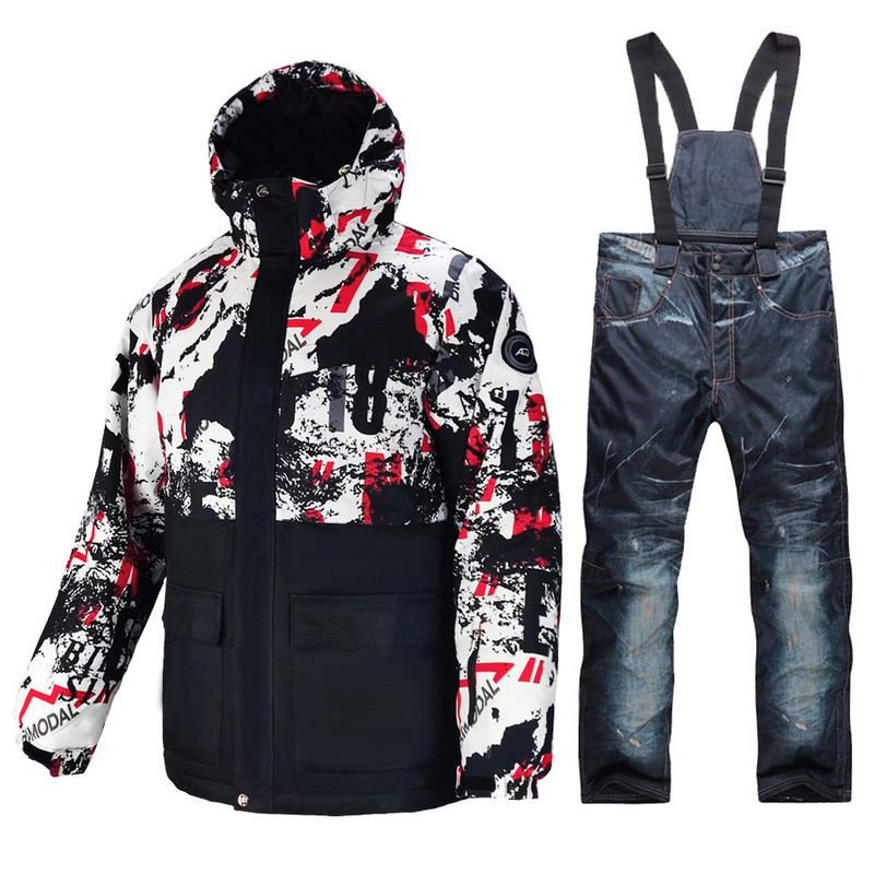 Slidinėjimo kostiumas vyriškas žieminis, šiltas, atsparus vėjui, vandeniui atsparus lauko sniego striukė ir kelnės, karšta slidinėjimo įranga, snieglenčių apranga, vyriški prekės ženklo kombinezonai