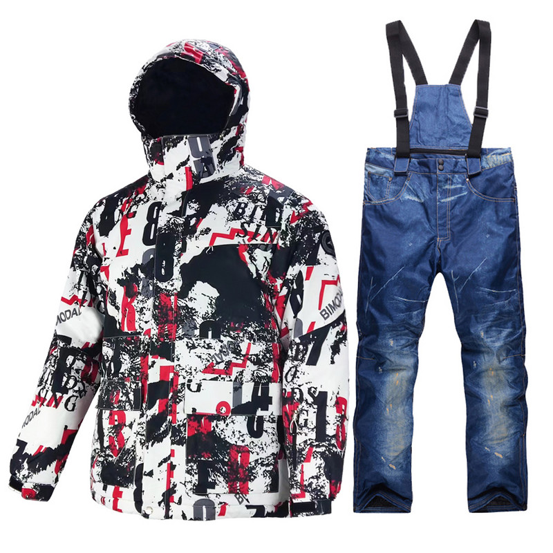 Slidinėjimo kostiumas vyriškas žieminis, šiltas, atsparus vėjui, vandeniui atsparus lauko sniego striukė ir kelnės, karšta slidinėjimo įranga, snieglenčių apranga, vyriški prekės ženklo kombinezonai