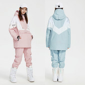 Slidinėjimo kostiumas Moteriška sportinė snieglenčių striukė Vyriški kombinezonai Sniego kelnės Sujungimo slidžių rinkinys Neperšlampamas vėjui atsparus pastorintas gobtuvas