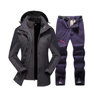 Naujas slidinėjimo rinkinys moterims, vandeniui atsparus vėjui, slidinėjimo snieglenčių striukė ir kelnės Moteriškas žieminis kostiumas lauke, šilti sniego kostiumai