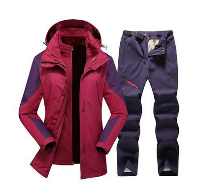 Naujas slidinėjimo rinkinys moterims, vandeniui atsparus vėjui, slidinėjimo snieglenčių striukė ir kelnės Moteriškas žieminis kostiumas lauke, šilti sniego kostiumai