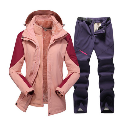 Naujas slidinėjimo rinkinys moterims, vandeniui atsparus vėjui, slidinėjimo snieglenčių striukė ir kelnės Moteriškas žieminis kostiumas lauke, šilti sniego kostiumai