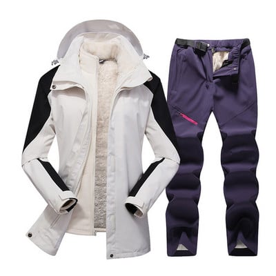 Naujas slidinėjimo rinkinys moterims, vandeniui atsparus vėjui, slidinėjimo snieglenčių striukė ir kelnės Moteriškas žieminis kostiumas lauke, šilti sniego kostiumai