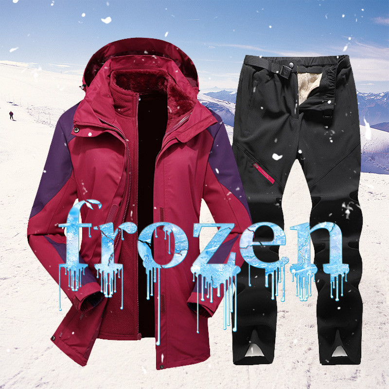 Naujas slidinėjimo rinkinys moterims, vandeniui atsparus vėjui, slidinėjimo snieglenčių striukė ir kelnės Moteriškas žieminis kostiumas lauke, šilti sniego kostiumai