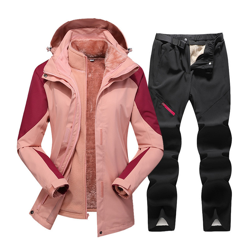 Naujas slidinėjimo rinkinys moterims, vandeniui atsparus vėjui, slidinėjimo snieglenčių striukė ir kelnės Moteriškas žieminis kostiumas lauke, šilti sniego kostiumai